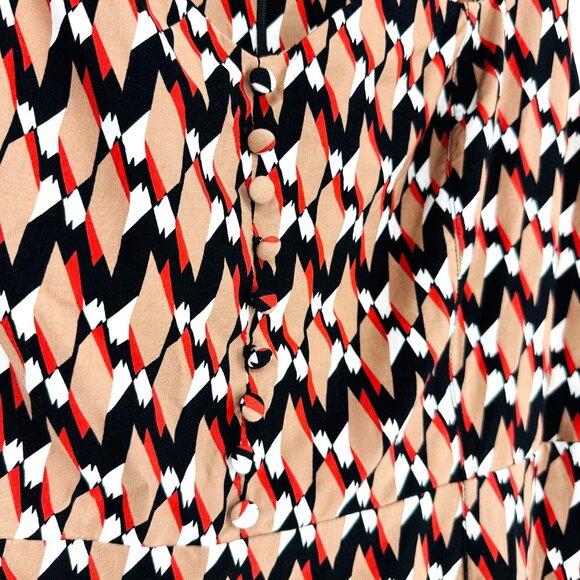 Anthropologie Cecily Fit & Flare Brown Multi Chevron Ruffle-Sleeve Midi Dress XL - Picture 7 of 12